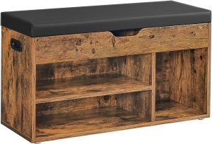 VASAGLE Pantofar cu banca, capitonata, 3 compartimente, sarcina 150 kg, 30x80x44cm, vintage, maro inchis - Img 4