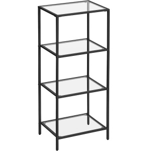 VASAGLE Raft cu trepte pentru dormitor, 4 etaje, din sticla securizata, cadru din otel, 30x95x40cm, negru - Img 1