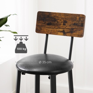 VASAGLE Set 2 scaune de bar cu spatar din PAL, sezut moale tapitat, 39x100x76cm, maro rustic si negru - Img 3