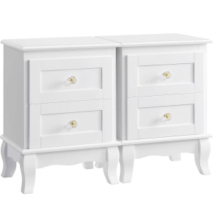 VASAGLE Set de 2 noptiere din MDF, cu sertare, 39x31x53 cm, alb