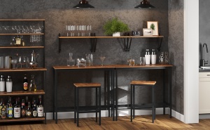 VASAGLE Set masa de bar cu 2 scaune, cadru din otel, blat lemn, design industrial, 100x40x90cm, maro rustic si negru - Img 4