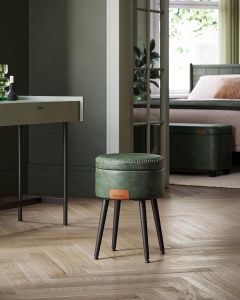 VASAGLE Taburet cu spatiu de depozitare, tapitat PU, cu 2 fete, diametru 32 cm, verde - Img 3