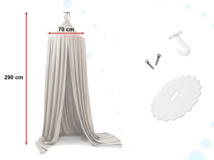 Baldachin suspendat tip cort 70x290 cm, decor camera copii, cu set montaj, gri - Img 3