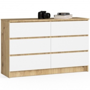Comodă pentru sufragerie Stejar Artisan 120 cm 6 sertare Alb Mat 120x40x77 cm - Img 1
