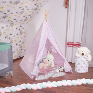 Cort copii Sersimo stil indian Teepee Tent cu fereastra, alb roz zig zag - Img 3