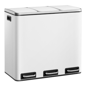 Cos de gunoi pentru reciclare SONGMICS, 3 compartimente, 3×18 L, 61×31×56 cm, alb