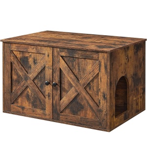 FEANDREA Cusca pentru pisici tip comoda, cu usi si perete despartitor, 80x53x50cm, maro - Img 1