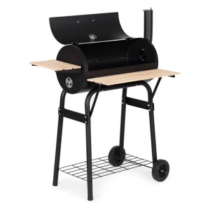 Gratar de gradina 91x60x114 cm, cu cos de fum, termometru si 3 rafturi, metal cromat, negru - Img 1