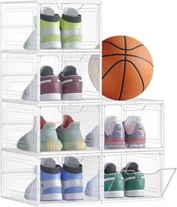 Set 6 cutii pentru pantofi, Songmics, plastic transparent, stivuibile