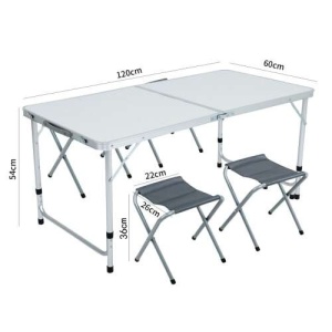 Set de camping, masă + 4 scaune - alb/gri, aluminiu - Img 3