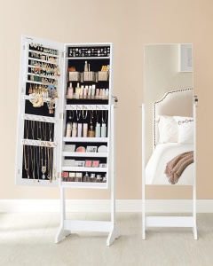 SONGMICS Oglinda de podea cu suport, design fara rama, cu spatiu de depozitare, 41x37x152cm, alb - Img 2