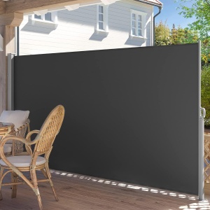 SONGMICS Paravan lateral pentru intimitate, extensibil, sistem fixare inclus, 160x350cm, gri - Img 1