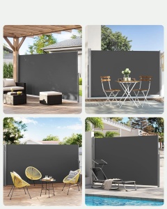 SONGMICS Paravan lateral pentru intimitate, extensibil, sistem fixare inclus, 160x450cm, gri - Img 4