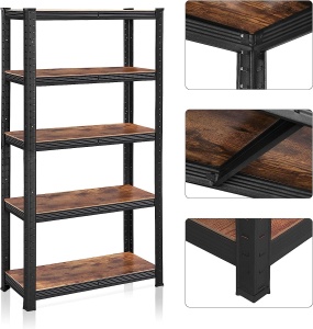 SONGMICS Raft cadru metalic modular pentru depozitare, 5 polite, 150x75x30cm, sarcina 650 kg, maro rustic - Img 4