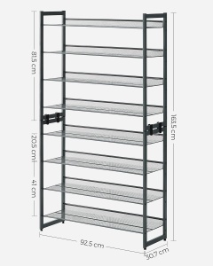 SONGMICS Raft de depozitare pantofi, pe 8 nivele, cu polite reglabile, pentru 32-40 de perechi, 31x92x163cm, gri - Img 3