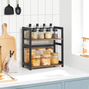 SONGMICS Raft de depozitare pe 2 niveluri, MDF, organizator de birou sau bucatarie, 42x18x43 cm, maro rustic - Img 2
