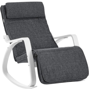 SONGMICS Scaun balansoar din lemn, suport picioare reglabil, maxim 150kg, 67x115x91cm, gri si alb