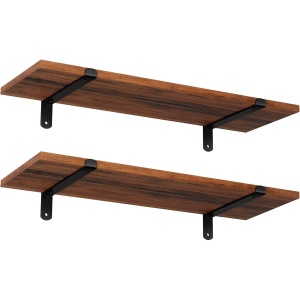 SONGMICS Set 2 rafturi de perete plutitoare, MDF cu efect de lemn vintage, 60x20cm, 15 kg per raft, maro rusic - Img 1