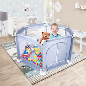 Tarc loc de joaca pentru copii sau bebe, material textil, gri, 130x60cm - Img 4