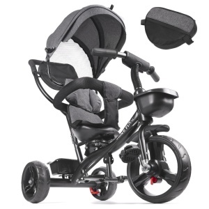 Tricicleta 3in1 105x52x94 cm, cu sezut rotativ 360°, roti fara aer, copertina reglabila, gri - Img 1