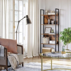 VASAGLE Biblioteca cu 5 rafturi de depozitare, cadru otel, stil industrial, 62x24x165cm, maro rustic si negru - Img 2