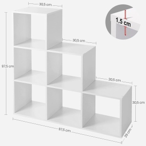 VASAGLE Biblioteca cu 6 compartimente, unitate de depozitare pentru decoratiuni, din lemn, 29x98x98cm, alb - Img 2