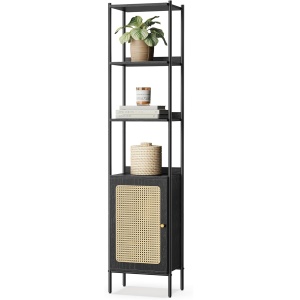 VASAGLE Biblioteca cu 6 etaje, cadru metalic, usa cu efect ratan Boho, 30x40x175 cm, negru - Img 2