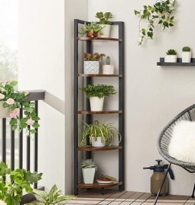 VASAGLE Biblioteca de colt cu 5 etaje, cadru metalic, 150x30x30cm, stil industrial maro rustic si negru - Img 3