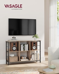 VASAGLE Biblioteca, raft cu 6 unitati de depozitare, din lemn, 33x120x80 cm, gri stejar - Img 2