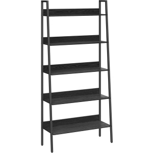 VASAGLE Biblioteca tip scara, cadru otel cu 5 polite, stil industrial, 80x30x170 cm, negru - Img 1