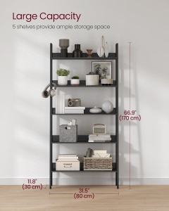 VASAGLE Biblioteca tip scara, cadru otel cu 5 polite, stil industrial, 80x30x170 cm, negru - Img 4