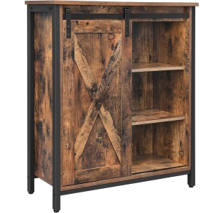VASAGLE Comoda tip bufet cu usa glisanta si rafturi reglabile, stil industrial, 70x30x80cm, maro rusitc - Img 1