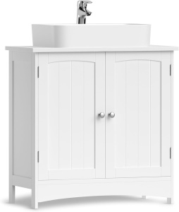VASAGLE Dulap baie baza lavoar, cu 2 usi, 2 rafturi, alb 60x60x30 cm, alb - Img 4