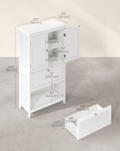 VASAGLE Dulap de baie, din MDF, cu 2 sertare si 2 usi, raft reglabil, 30x60x110cm, alb - Img 3
