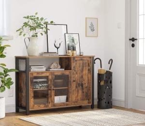 VASAGLE Dulap de depozitare tip bufet, cu 3 usi, stil industrial, 110x33x75cm, maro rustic si negru - Img 4