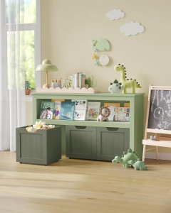 VASAGLE Dulap depozitare jucarii, din MDF, cu 3 compartimente detasabile pe roti, 30x102x60 cm, verde - Img 4