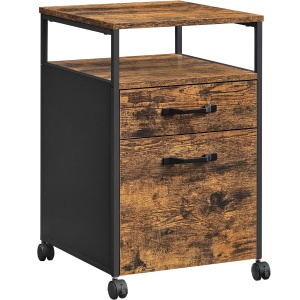 VASAGLE Dulap mobil tip rollbox pentru birouri, cu 2 sertare, stil industrial, 44x42x67cm, maro rustic - Img 1