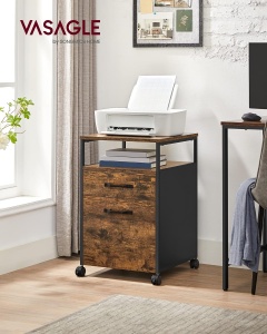 VASAGLE Dulap mobil tip rollbox pentru birouri, cu 2 sertare, stil industrial, 44x42x67cm, maro rustic - Img 4