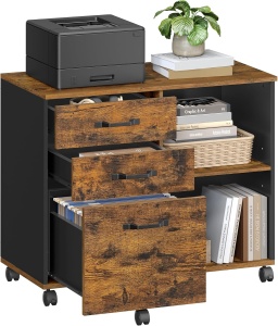 VASAGLE Dulap mobil tip rollbox pentru birouri, sertar cu sina suport dosare, stil industrial, 40x80x66 cm, maro rustic - Img 2