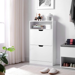 VASAGLE Dulap pantofi cu 3 usi rabatabile, pentru 8-12 perechi, 60x24x102 cm, alb - Img 2