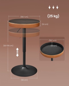 VASAGLE Masa de bar maro caramel, 59x59x(83-105) cm – inaltime reglabila, compartiment de depozitare - Img 4