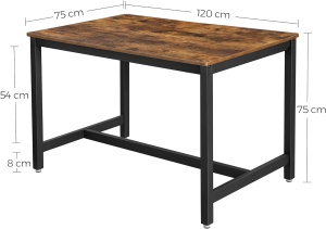 VASAGLE Masa de bucatarie pentru 4 persoane, cadru metalic, stil industrial, 120x75x75 cm, maro rustic - Img 4