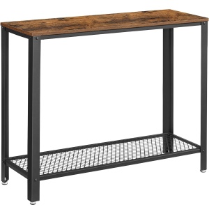 VASAGLE Masa de intrare, cadru metalic cu blat din lemn, industrial, 102x35x80cm, maro rustic si negru - Img 1