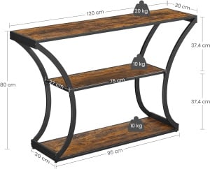 VASAGLE Masa de intrare cu picioare curbate, cadru otel si 3 polite lemn, stil industrial, 120x30x80cm, maro rustic si negru - Img 4