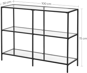 VASAGLE Masa de intrare, pe 3 nivele, blat din sticla securizata, cadru metalic, 30x100x73cm, negru - Img 3