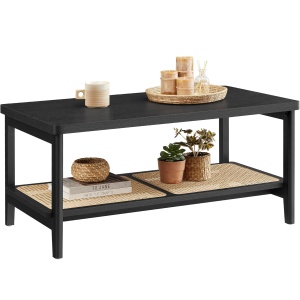 VASAGLE Masuta de cafea, din MDF, cu spatiu de depozitare pe 2 nivele, 55x100x45 cm, negru - Img 2