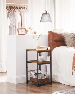 VASAGLE Noptiera cu 3 nivele pentru dormitor, cadru din otel, design industrial, 34x30x58cm, maro rustic - Img 4