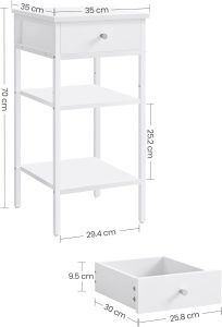 VASAGLE Noptiera cu sertar pentru dormitor, design scandinav, 35x35x70cm, alb - Img 3