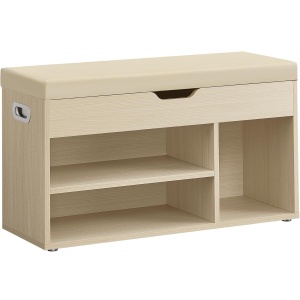 VASAGLE Pantofar cu banca, capitonata, 3 compartimente, sarcina 150 kg, 30x80x44cm, modern, bej