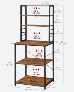 VASAGLE Raft de bucatarie, spatiu cuptor cu microunde, 6 rafturi, 40x60x167cm, maro rustic si negru - Img 4